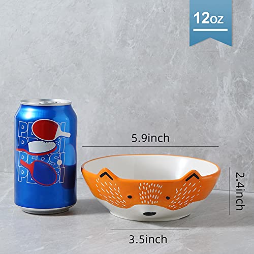 Goldenplayer 3D Fox Ceramic Salad Bowl Cereal Bowl Pasta Bowls, 2Pc 6Inch Bowls Set For Soup Fruits - Orange And White #TOP2
