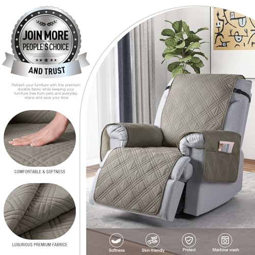 TAOCOCO 100% Waterproof Recliner Chair Cover Stay in Place, Recliner Covers for Small Recliner Chair with Pocket, Reclining Chair Cover Furniture Protector for Kids, Pets(20'', Light Brown) - image 2