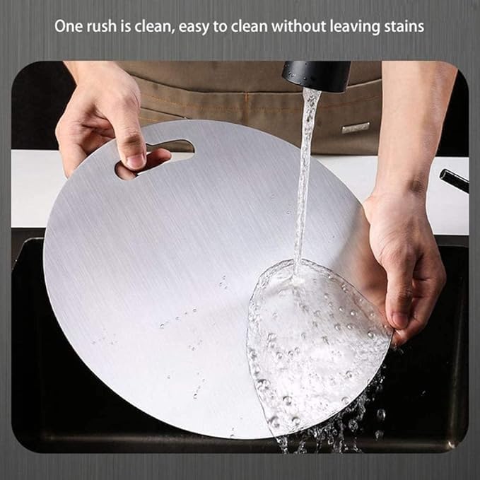 Image of Premium Round Stainless Steel Chopping Cutting Board, Easy-to-Clean Kitchen Essential for Food Preparation (Round Chopping Board)