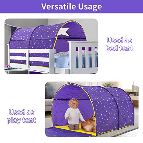 Image of Alvantor Starlight Bed Canopy Dream Play Tents Playhouse Privacy Space Twin Sleeping Indoor Stars Boys Girls Pop Up Portable Frame Curtains Purple, Patent Pending
