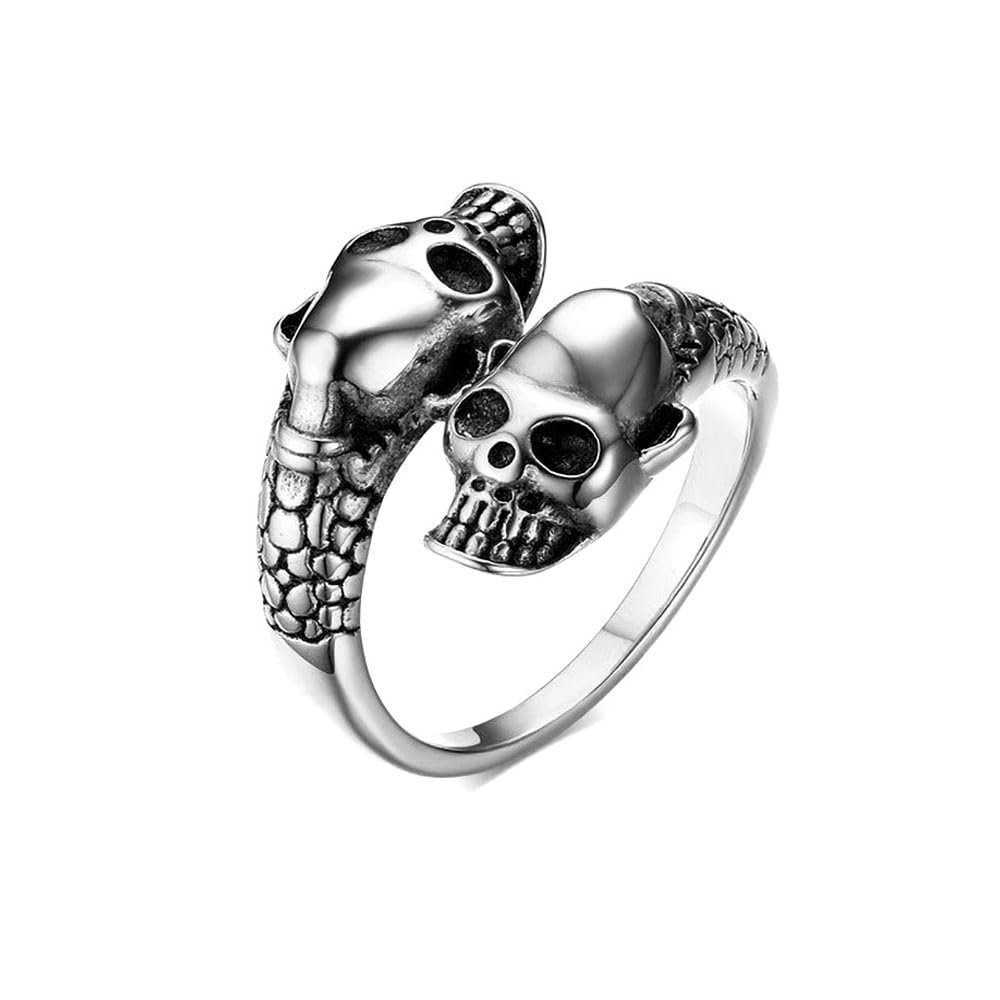 MAGIIE Hombre Anillo de Acero Inoxidable,Anillo de Craneo Calavera,Anillos Hombre Ajustable Abierto Anillos