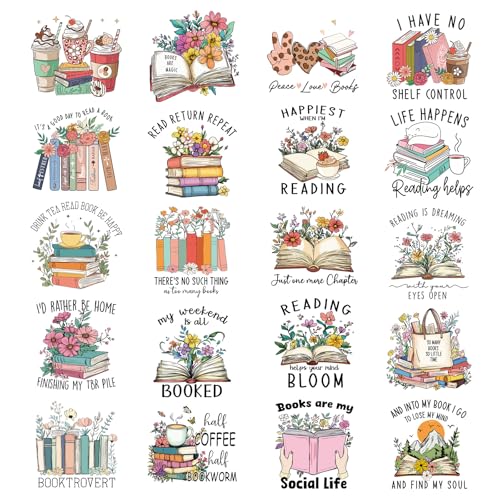 Falueqg Book Lovers Iron on Transfers - 20Pcs Dtf Transfers Ready to...
