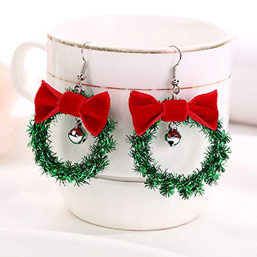 Green Ornament Wreath Hoop Jingle Bell Big Earrings Lightweight Christmas Red Bowknot Hook Dangle Drop Earrings for Women Girls Festival New Year Christmas Party Gifts for Best Friend Hypoallergenic - Image 4