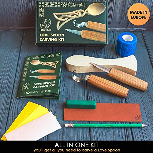 beavercraft wood spoon carving kit for beginners diy04 - whittling set includes spoon carving tools sloyd whittling knife hook knife basswood blank - woodworking hobby kit for adults amp kids