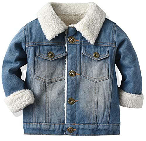 Hotmiss Toddler Baby Boys Girls Fleece Lined Denim Jacket Thicken Kids Fleece Jean Jacket Coat Winter Outwear