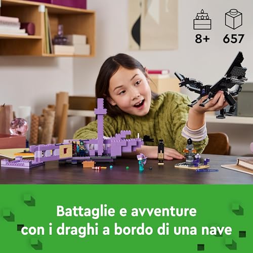 Minecraft L’Enderdrago e la Nave dell’End, Giocattolo - Set da Gioco e da Esposizione con Barca, Drago e 3 Figure tra cui un Enderman - Regalo per Gamer, Bambini e Bambine da 8 Anni in su - 21264 - Lego - Immagine 1