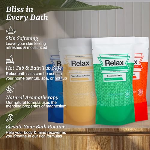 Relax Spa & Bath, Epsom & Dead Sea Salts, Aromatherapy Bath Salts for Hot Tub, Bath, or Spa, Infused with Magnesium, Spa Gifts for Women, 4 Pack, Relax Original Collection, 4 oz Each - Image 4