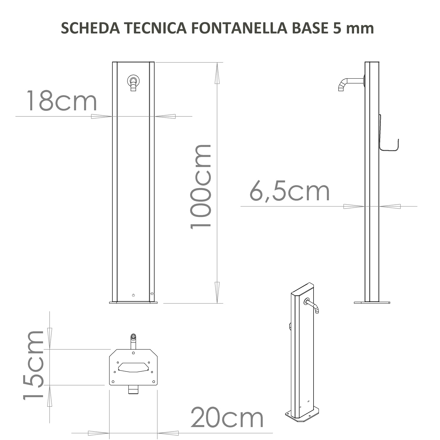 Fontana a Colonna da Giardino Bianca, Colonna Acqua da Esterno in Lega di Acciaio Verniciata, H 95 cm, Rubinetto in Ottone con Tubo Flessibile, Raccordo e Portatubo, Made in Italy