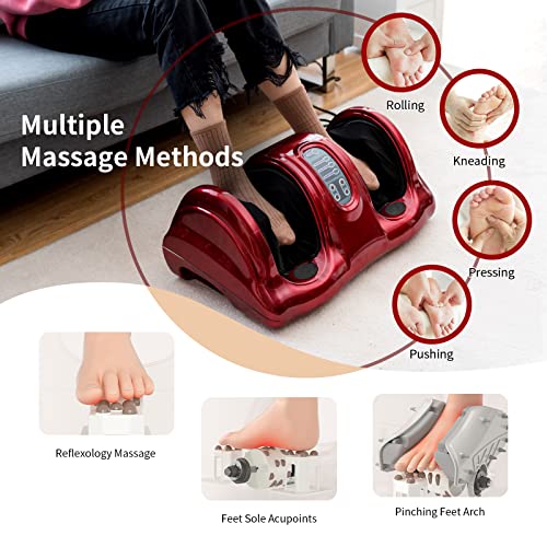 Image of Giantex Shiatsu Foot Massager Machine for Feet, Leg Calf Ankle, Nerve Pain Therapy Spa Gift Deep Kneading Rolling Massage, Electric Shiatsu Foot Massager w /Remote, 4 Modes, Red