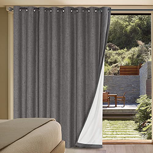 Image of H.VERSAILTEX Linen Blackout Curtains Durable Thick Textured Linen Look 100% Blackout Patio Door Curtain Anti Rust Grommet Extra Wide Sliding Door Curtain Panel, W100 x L96 inch - Grey