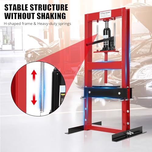 6-Ton Hydraulic Press, H-Frame Bearing Press, Adjustable Working Table Height, Strong Load Capacity, for Car Repair Garage