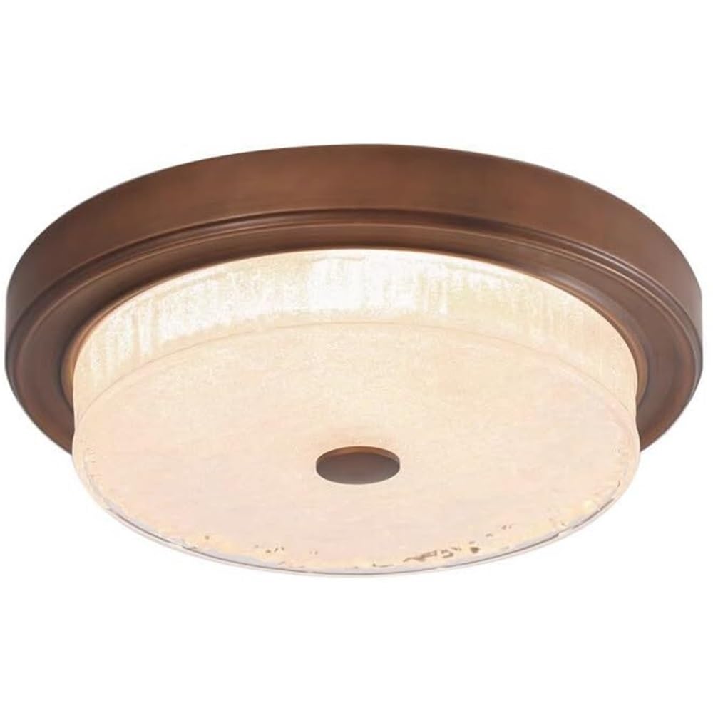 LUOYAOB Vintage Round Glass Flush Mount Ceiling Light Rustic Bronze Finish 3 Color Dimmable Close to Ceiling Light Fixture for Bedroom Living Room Dining Room Ceiling Lamp(Diameter 37cm)