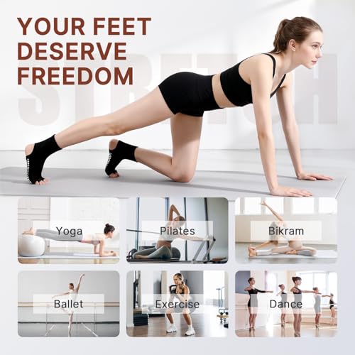 Image of Non Slip Pilates Grip Socks for Women Yoga Barre Knitted Cotton | Full Foot Sticky Silicone,Soft Breathable Comfortable,Durable Washable Anti Skid,Gentle Arch Compression Support