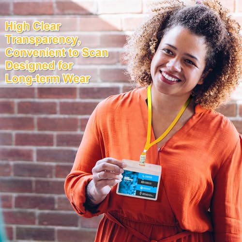 Image of Marspark 50 Sets Clear Name Tags with Lanyard, Lanyards for ID Badges Reusable Strap with ID Holder Plastic Name Badges for Adults Business School Church Conference (Yellow)