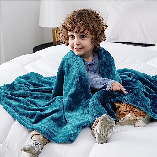 Image of Bedsure GentleSoft Bedding Fleece Blanket for Girls and Boys - Soft Cozy Cute Small Throw Blankets for Travel, 43x55 Inches,Teal Blue
