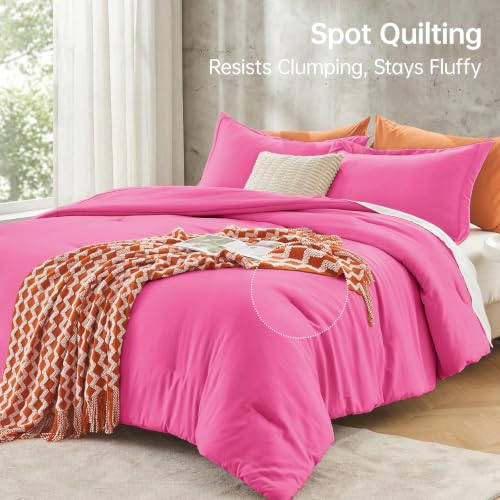 Image of MUXHOMO California King Comforter Set, Lightweight Down Alternative Bed Set | All Season 3 Piece Bedding Set,Ultra Soft Down Alternative,Includes 1 Comforter 104x96 and 2 Pillow Shams 20x36,Hot Pink