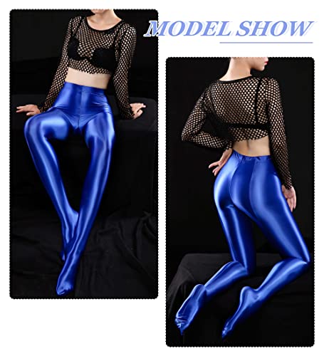 Image of FEOYA Women's Wet Look Footed Leggings Metallic Dance Tights Shiny Leggings Shimmer Pants Glitter Tights