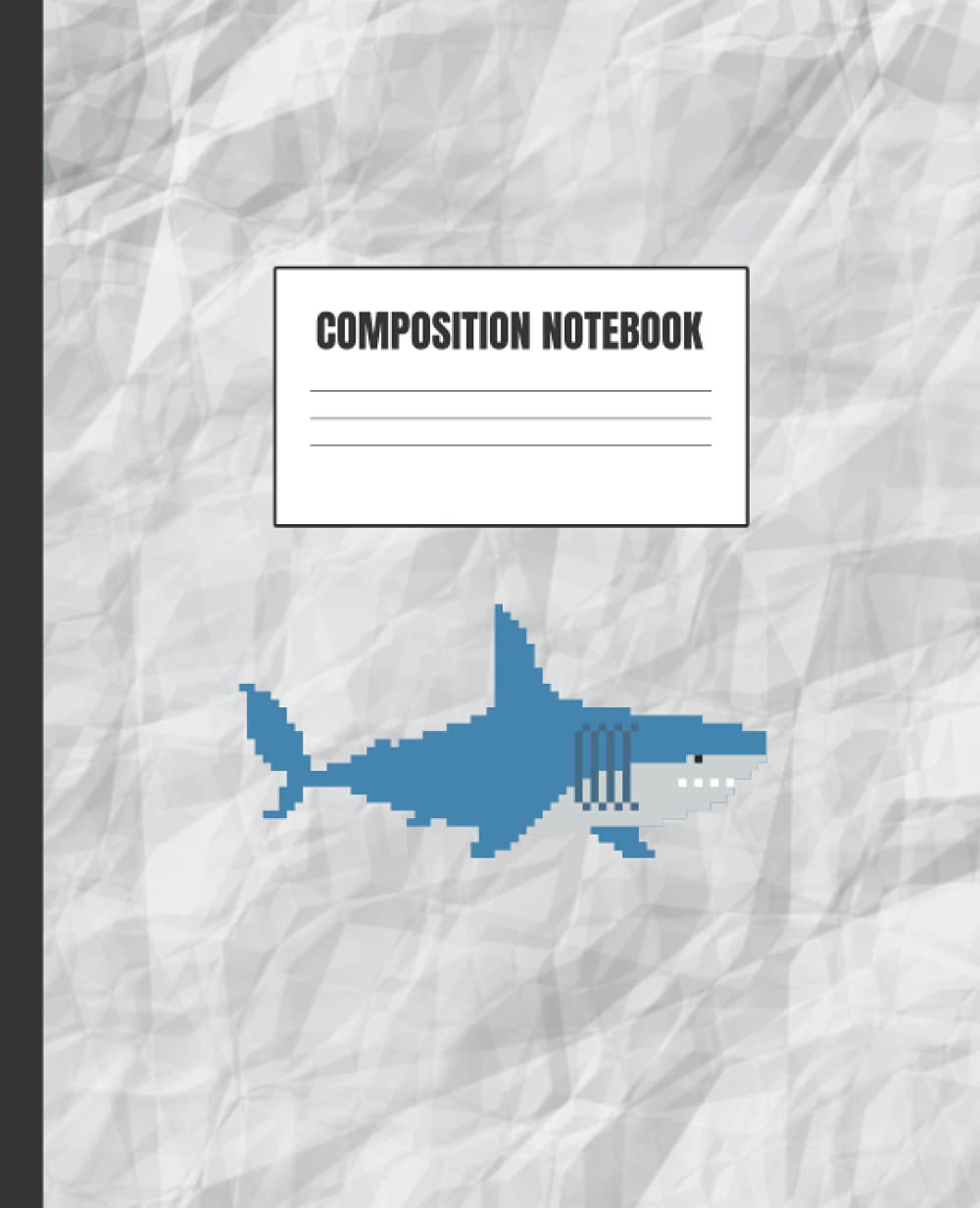 Metallic Composition Notebook: 7.5 x 9.25 in | WIDE Ruled Lined | 100 Pages | Cool Pixel Shark White Cover for Men, Boys, Kids, Teenagers, Middle School, High School, Teachers, and College Students