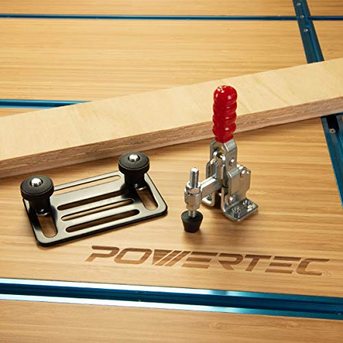 Image of POWERTEC Toggle Clamp Mounting Plate with Hex Bolts, T-Track Bolts for T Track Accessories, Woodworking Jigs and Fixtures, Drill Press, Table Saw Sled (71416)