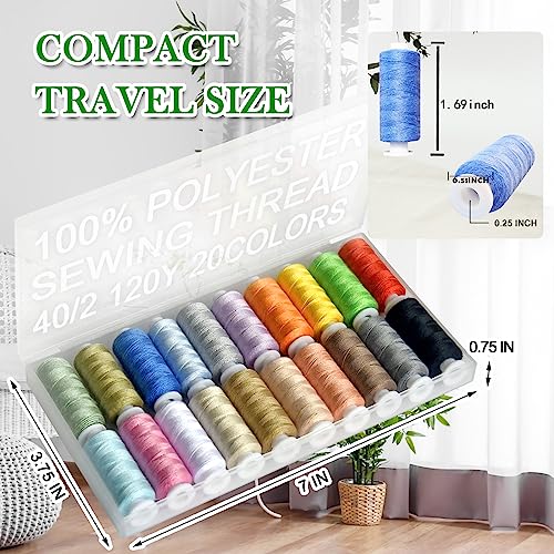 20 colores de hilo de poliéster para coser, 120 yds cada uno miniatura 3