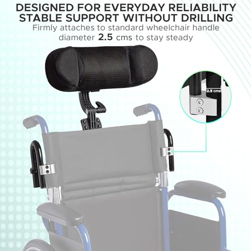 Image of KosmoCare Adjustable Wheelchair Headrest | Cushion Head Support | Backrest Cushion for Neck Support | Comfortable Seat Back Cushion | Universal | Wheelchair Accessories | Black