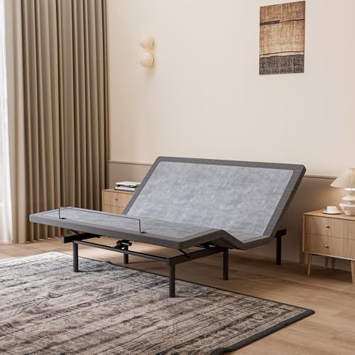 Image of ESHINE Adjustable Bed Frame Smart Bed King - Electric Upholstered Bed Base with Massage, Wireless Remote, Ergonomic Foot&Head Incline, Zero Gravity, Dual USB Ports, Under Bed Light, 3100 Series Grey