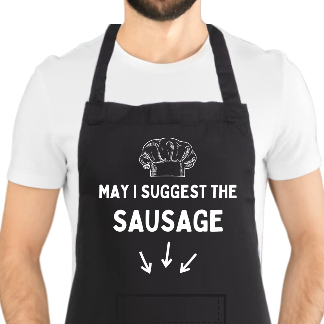Second Ave Gift Company Men's Black Second Ave Funny May I Suggest The Sausage Apron Bbq Grill Cooking Kitchen Apron