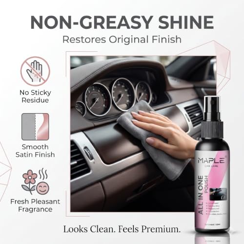 Image of Maple Car Care All in One Polish 100 ML | Non-Greasy Dashboard & Interior Polish with UV Protection | Long-Lasting Shine for Plastic, Rubber & Vinyl Surfaces | Keeps Car Interiors Looking New Longer