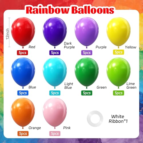 Image of Colorful Balloons 12 inch, Latex 50pcs Party Balloons | Red Dark Purple Orange Yellow Lime Green Light Blue Pink Balloons, Colorful Baby Shower, Birthday Party Decorations