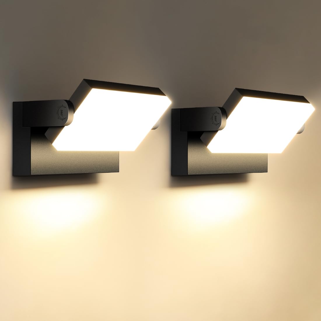 Kingwei 60W 2 Pezzi Applique da Parete Esterno 360° Regolabile 5000 Lumen Lampade da Esterno per Terrazza Garage Giardini, Nero Bianco Caldo 3000K,Applique da IP65 [Classe di efficienza energetica E]