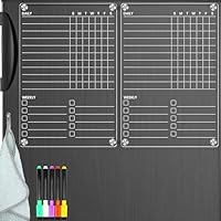 Acrylic Magnetic Chore Chart for Kids Teens Adult Family, Clear Dry Erase Acrylic Chore Chart for Fridge, Responsibility Reward Chore Board for Refrigerator Daily/Weekly to Do List White Board 2 Pcs