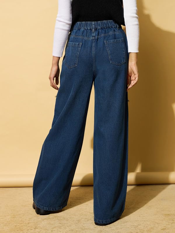 Image of Blue Zipper Design Baggy Jeans