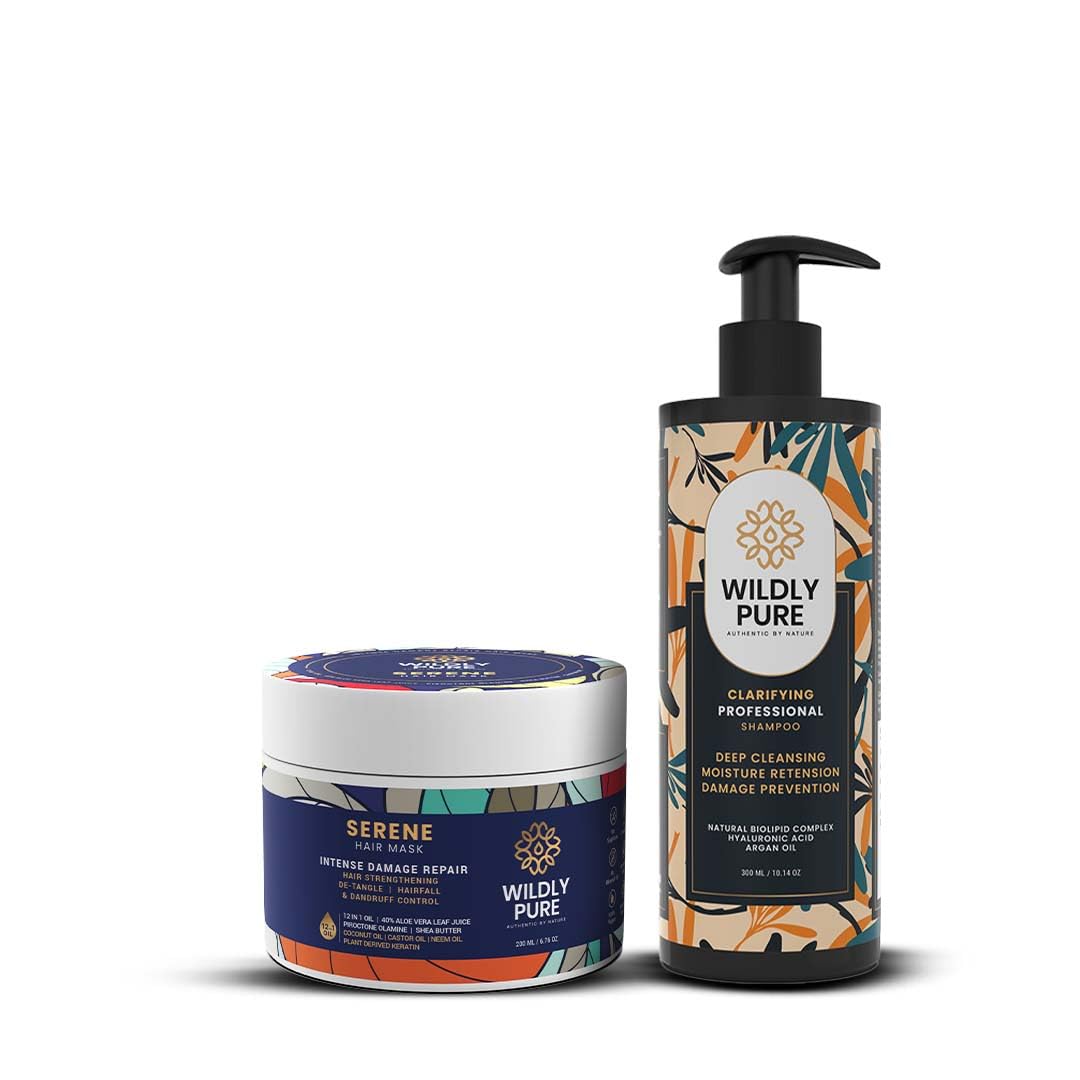 Wildly Pure Clarifying Shampoo & Hair Mask Combo for Hard Water, Metal Damage & Deep Conditioning | With Phospholipids, 12 Oils & Hyaluronic Acid | For Dry, Frizzy, Oily Scalp & Low Porosity Hair | Sulphate & Paraben Free | Men & Women (Pack of 2)-image-11