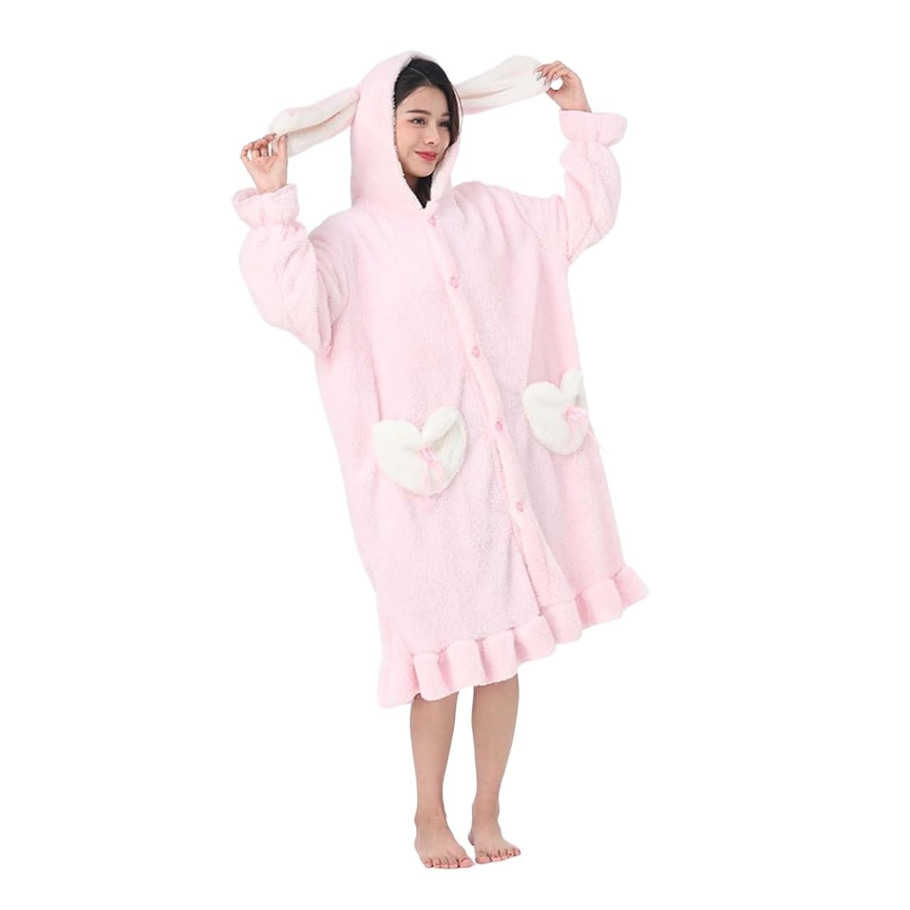 Albornoz Para Viajes Piscina Albornoz Con Capucha Y Orejas De Conejo Felpa Para Mujer, Lindo Pijama Invierno, Ropa Dormir Suave Ropa De Dormir