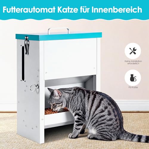 MUYIRTED Futterautomat für Mehrere Katze, 10L Futterspender Katze Trockenfutter, Metall, Regendicht, Hochbeiniger Katzennapf