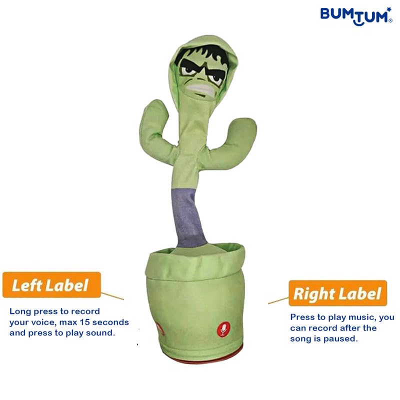 Image of Bumtum Dancing Singing Hulk Theme Character Toy, Wriggle & Singing for Babies & Kids, Plush Musical Electronic Toys, Voice Recording Repeats(Bright Green), 1 Count