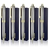 Ancolo Ballpoint Pens, Silver Chrome Metal Pens with Gold Trim, Gift Set for Men & Women, Profession