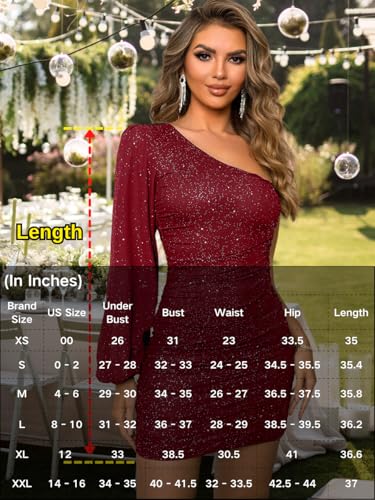 Image of ShawGobow Sparkly Outfits for Women,One Shoulder Ruched Bodycon Short Prom Dress,Sexy Dresses Cocktail Homecoming Nye