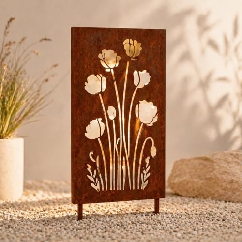 WPCJREU Rustic Floral Metal Garden Stake - 17.7-Inch Corten Steel Yard Art, Vintage Rust Outdoor Ornament, Modern Garden Accent Panel for Patio & Landscape