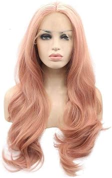 Xiweiya - Rosie Whiteley Heat Resistant Synthetic Lace Front Wig Pink Red Peach