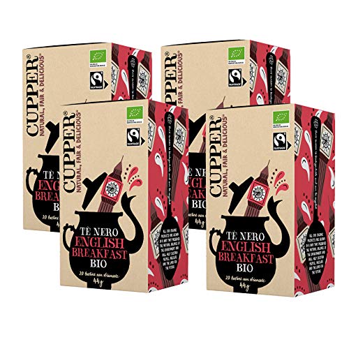 Té negro orgánico para desayuno inglés de comercio justo Cupper (1 paquete de 20 bolsitas de té)