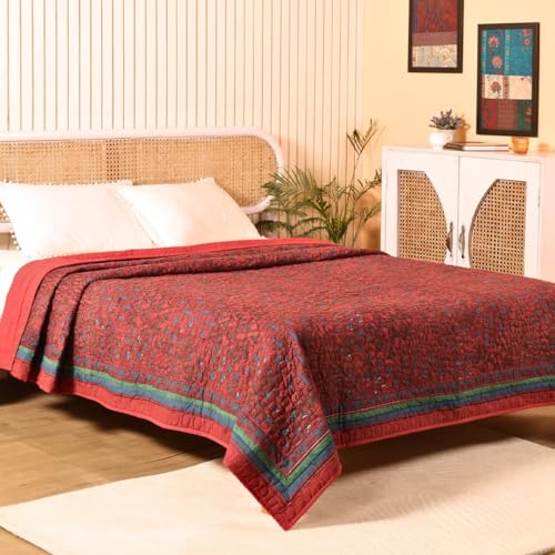 Peepul Tree 100% Cotton Malmal AC Comforter 90x108 Inches, Queen Size Best for Summers Lightweight, Soft, Breathable & Reversible AC Blanket for Double Bed, Brickred & Navy