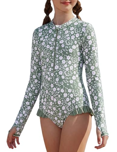 Image of GRACE KARIN Girls One Piece Swimsuits Long Sleeve Bathing Suits Swimwear 5-14Y