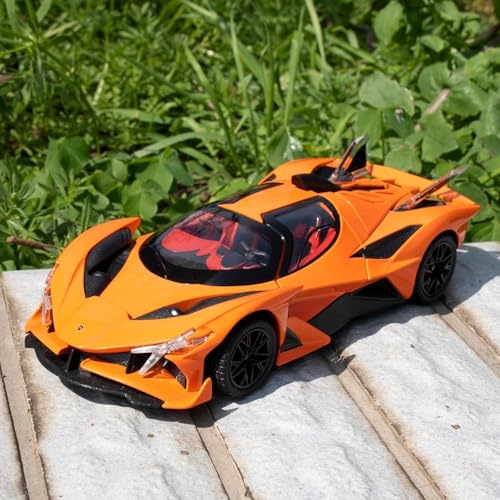 Image of FEXXA 🏎️ Exclusive Alloy Metal Pull Back Die-cast Car Model with Sound Light Mini Auto Toy for Kids Metal Model Toy Car with Sound and Light (1.24 Scale APO-LLO EVO -Orange)