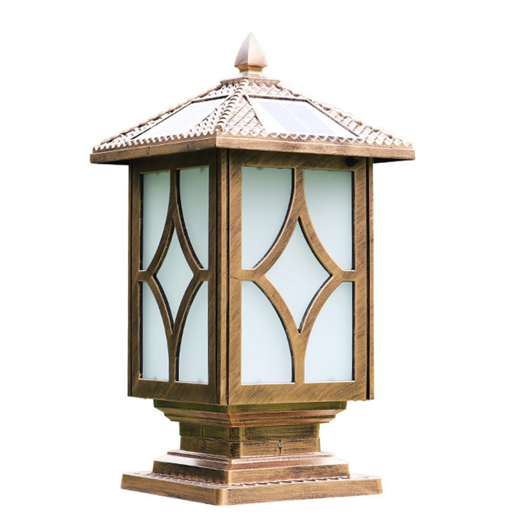 KUEYANB Retro Style Villa Garden Courtyard Lighting Fixture Waterproof Deck Fence Post Light Solar-Powered Easy to Install Pillar Lamp for Lawn Corridor Solar Powered Lamp Fixture Wet Location Rated