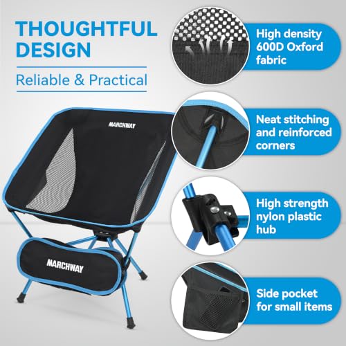 Image of MARCHWAY Lightweight Folding Camping Chair, Portable Foldable Compact for Outdoor Camp, Travel, Beach, Picnic, Festival, Hiking, Backpacking, Supports 330Lbs (Blue)