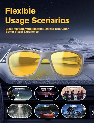 Image of BIRCEN Night Vision Glasses for Driving: Anti Glare TR90 Yellow Glasses