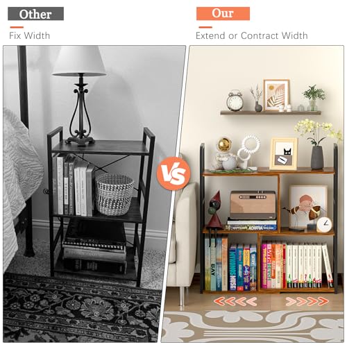 Yociyoga 3-Tier Home Office Bookcase Shelf, Expandable Small Book Shelf, Narrow Bookshelves With Metal Frame, Bedroom&Living Room Modern Metal And Wood Standing Storage Shelving Unit Books Shelf Organizer thumb #5