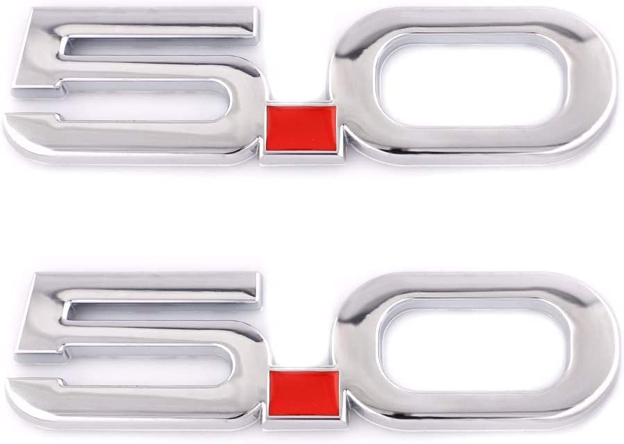 CMAOS 2pcs 5.0 Emblem Decal Replacement for F150 Fx4 Mustang GT Coyote 5.0L V8 Metal Fender Badge Sticker (Silver)