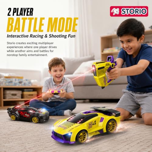 Image of Storio RC Battle Car for Kids 3-12 Years, Remote Control Car with 2 Player Shooting Game, Rechargeable Toy Car with Flip Action, RC Cars for Boys Girls, Birthday Gift
